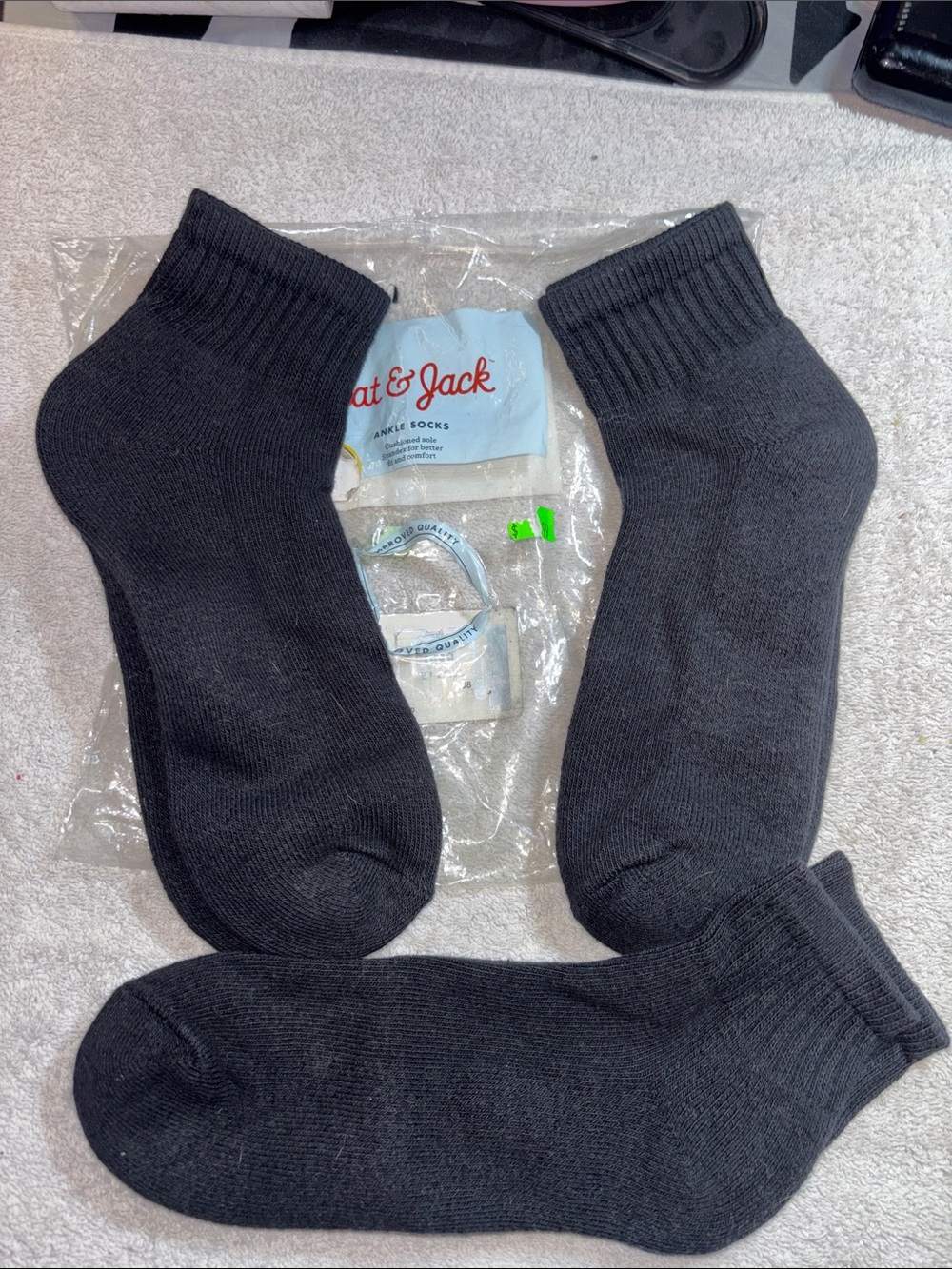 Cat & Jack Men's Black Ankle Athletic Socks - 3 Pair